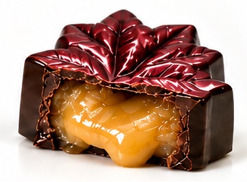 Chocolat à l'érable coupé en deux : Caramel à l'érable.