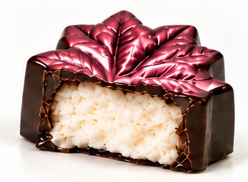 Chocolat à l'érable coupé en deux : Guimauve à l'érable.