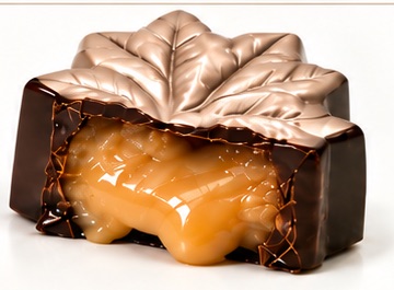 Chocolat à l'érable coupé en deux : Beurre d'érable.