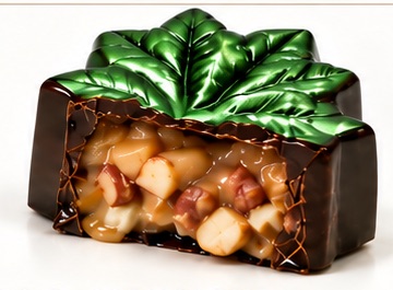 Chocolat à l'érable coupé en deux : Beurre d'érable et noix.